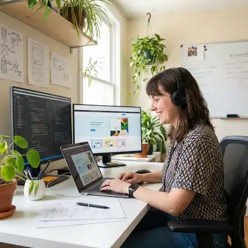 Разработка сайта под ключ — команда программистов пишет код для веб-проекта