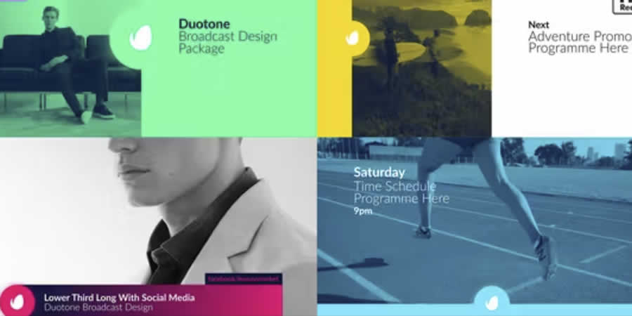 Шаблон пакета Duotone Broadcast для видеопроизводства After Effects