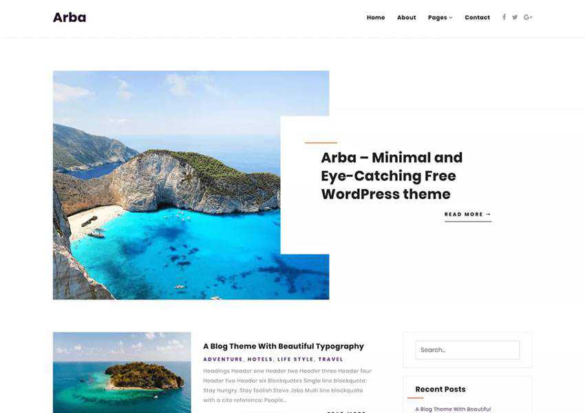 arba Бесплатная тема WordPress WP Адаптивный блог Минималистичный дизайн Минималистичный легкий