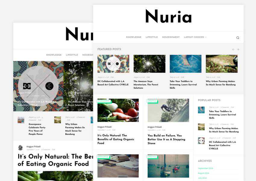 Блоги Nuria Бесплатная тема WordPress WP Адаптивный блог Минималистичный дизайн Минималистичный Легкий