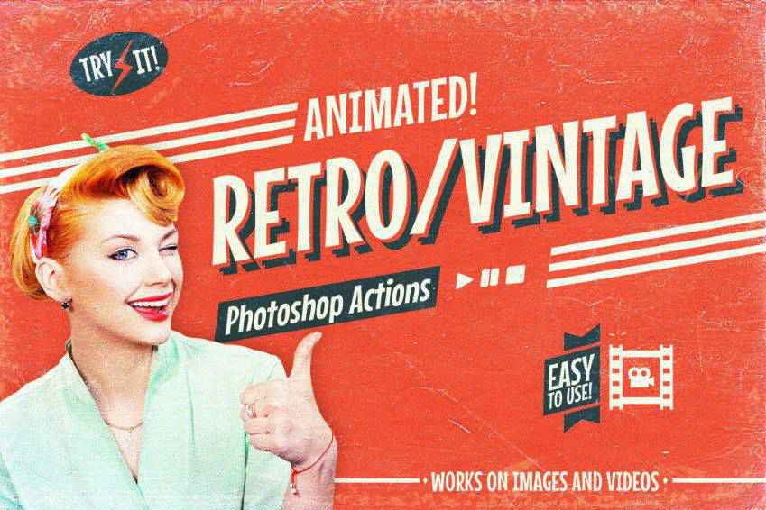 Анимированные Ретро Винтажные Фильмы Действия Photoshop